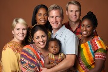 Professional Studio Half Body Portrait Of A Diverse Mixed Race Family With Smiling Faces And Unity