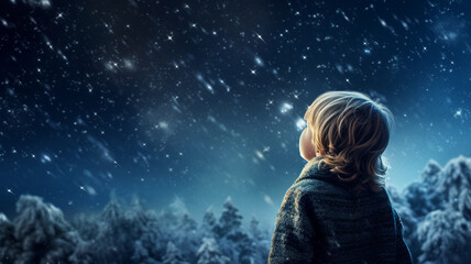 Sticker - little boy under the starry sky