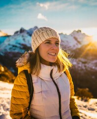 Canvas Print - Young woman travelling on the mountains