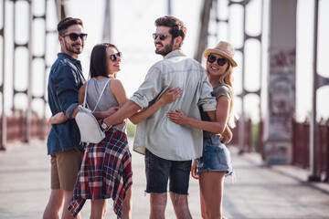 Canvas Print - Young people walking outdoors