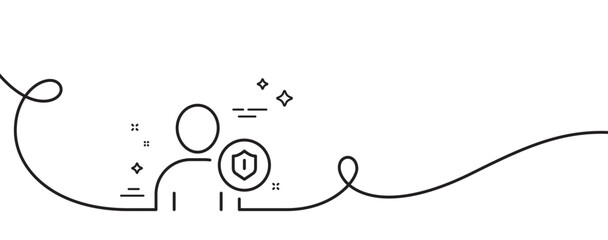 Poster - user protection line icon. continuous one line with curl. profile avatar with shield sign. person si