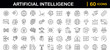 Artificial intelligence set of web icons in line style. AI technology icons for web and mobile app. Machine learning, digital AI technology, algorithm, smart robotic, cloud computing network
