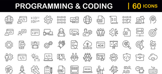 Aufkleber - Programming coding set of web icons in line style. Software development icons for web and mobile app. Code, api, programmer, developer, information technology, coder and more. Vector illustration