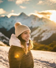 Canvas Print - Young woman travelling on the mountains