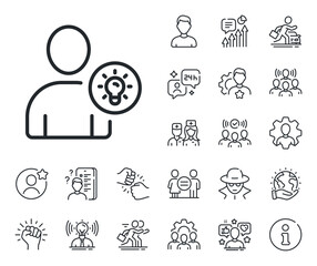 Poster - profile with lamp bulb sign. specialist, doctor and job competition outline icons. user line icon. p