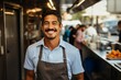 The man is the owner of a fast food truck. Top profession concept. Portrait with selective focus and copy space