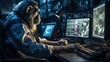 © Hanasta - Monkey using computer, hacking cyber security data base on internet