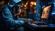 © Hanasta - Monkey using computer, hacking cyber security data base on internet