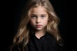 Portrait of a beautiful little girl on a black background. Studio shot.