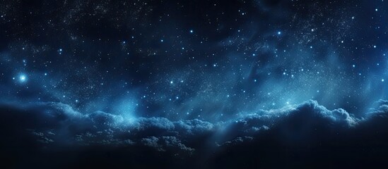 Poster - a dazzling glow emanates from the shimmering constellations against the deep blue expanse of a dark 