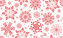Vector Christmas Seamless Pattern With Red Snowflakes And Stars, Transparent Background