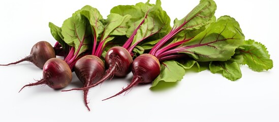 Canvas Print - Beets with green leaves on a plain white surface