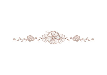 Poster - hand drawn blossom lineart flower line divider for footer or header decoration. Vector hand drawn wedding flower decoration