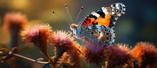 The Vanessa Cardui Known As The Painted Lady Is A Stunningly Large Butterfly With Vibrant Orange Black And White Coloration It Can Often Be Found Gathering Nectar From The Purple Flowers Of 