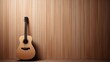© Baloch - acoustic guitar on wooden background, wood panels set against a wooden board pattern background, natural acoustics, acoustic design