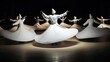a gathering of Turkish whirling dervishes in white clothing is depicted in konya