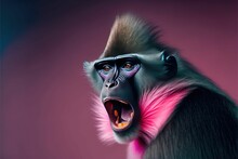 AI-generated Illustration Of A Screaming Monkey Displayed On A Colorful Background