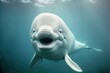 AI generated illustration of a white beluga whale smiling