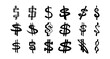 Dollar Hand-drawn doodle sign icon symbol set. Dollar money vector brushstrokes punctuation illustration on white background