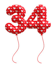 34 Number Red Balloons 3d