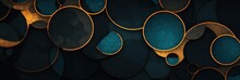 Vintage Black Gold Circles On Brown Background Image, In The Style Of Dark Turquoise And Dark Blue, Generative AI