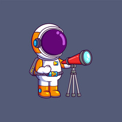 Wall Mural - Cute Astronaut looks through the binocular. Science Technology Icon Concept