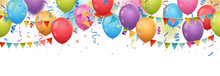 Celebration Banner With Multicolored Balloons And Confetti