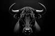 Grayscale of a cow with distinguishable horns against a black background, AI-generated.