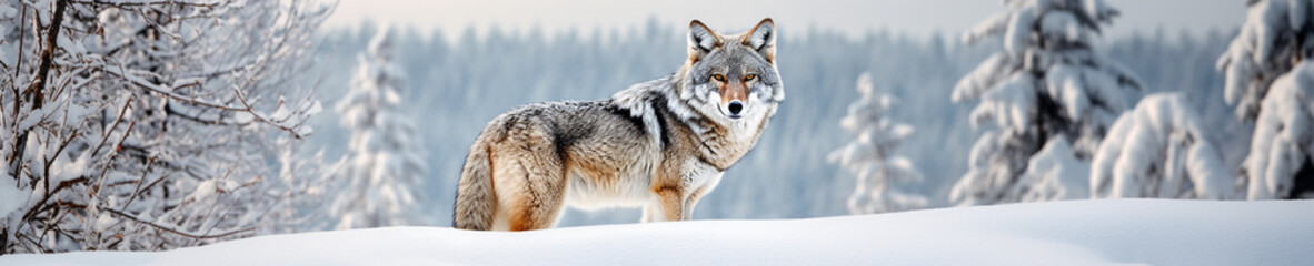 Naklejka na meble A Banner Photo of a Coyote in a Winter Setting