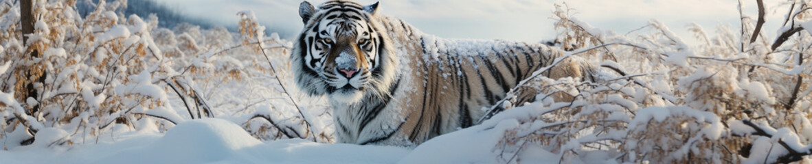 Wall Mural - A Banner Photo of a Tiger in a Winter Setting