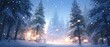  illustration winter land and pine trees land colorful sky