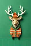 Fototapeta Psy - paper cut reindeer wearing hats santa christmas