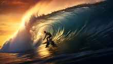 Surfer On Wave Barrel Surf