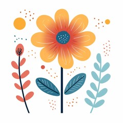 Sticker - Cute, whimsical flower. Children's illustration.