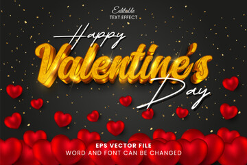 Poster - Happy valentine day luxury golden sparkle editable text effect