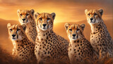 Group of cheetahs in the african grassland.