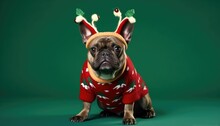 Bulldog Dressed Up As A Christmas Elf
