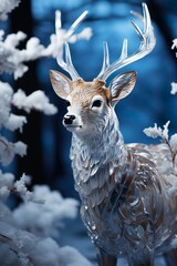 Cute adorable frozen clear blue ice 3d deer Christmas decoration hd detailed white background