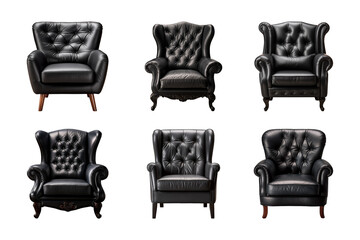 Wall Mural - Comfortable black armchair collection isolated on a transparent background. Interior element