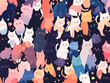 Cute cats seamless pattern on black color