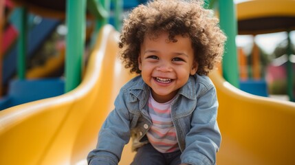 Sticker - A carefree child playing on a colorful playground