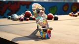 a skateboard with a colorful design