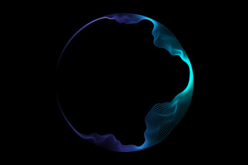 Aufkleber - Abstract circle round frame by lines wavy flowing blue green gradient isolated on black background. Vector in concept modern, technology, science, music.