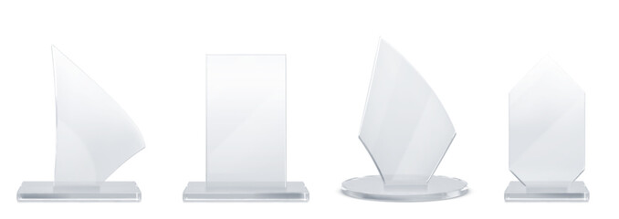 Wall Mural - glass trophies set isolated on white background. vector realistic illustration of 3d winner awards, 