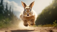 A Rabbit Running On Dirt