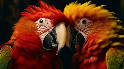 Sticker - a couple of red and yellow parrots