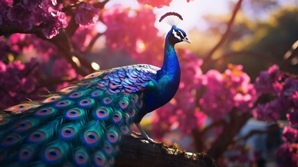 Wall Mural - a peacock standing on a branch