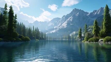 Wall Mural - Maligne Lake surrounded by trees and mountains