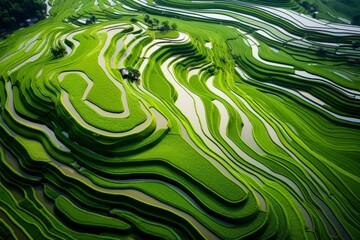 Poster - Aerial shot capturing the rhythmic beauty of terraced paddy field patterns