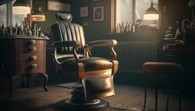 AI-generated Illustration Of An Antique Barber Chair Illuminated By Natural Light In A Vintage Room.